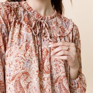 Francesca's Collections Corey Paisley Front Tie Blouse